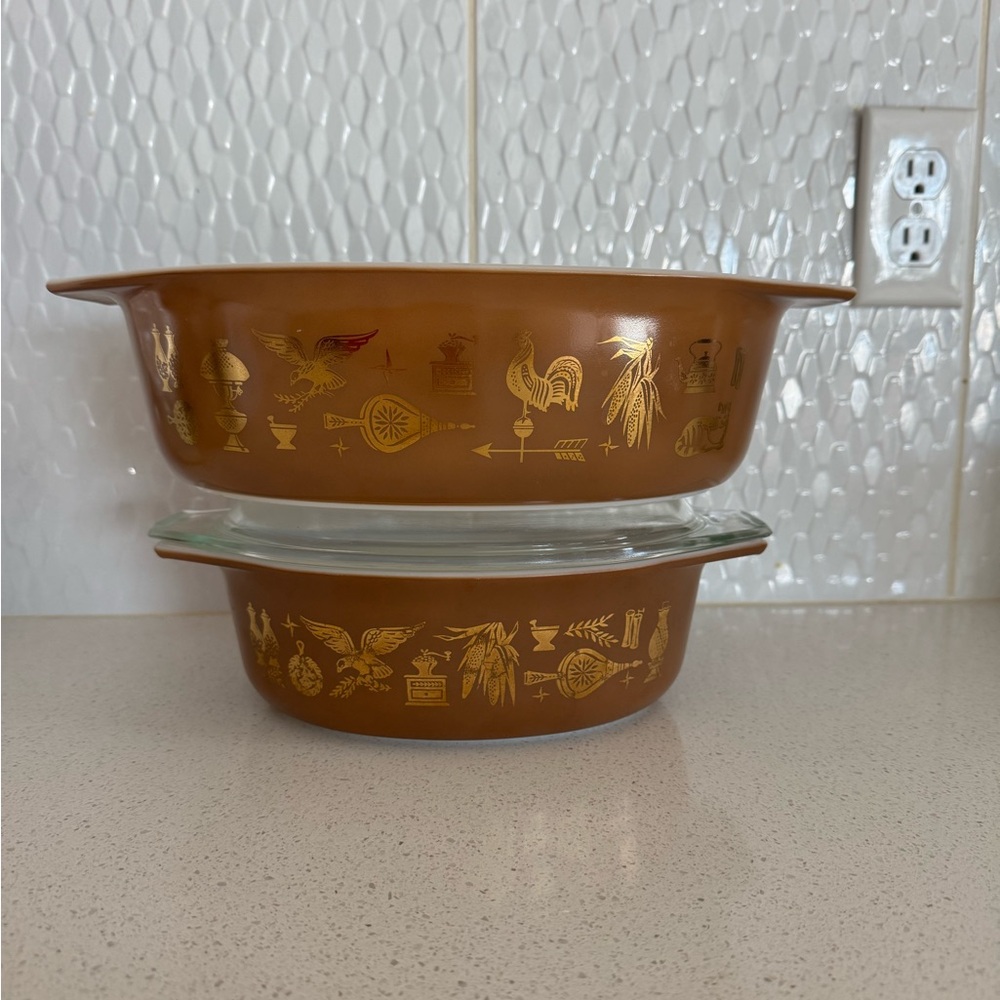 Pyrex Brown and Gold Mixing Bowls